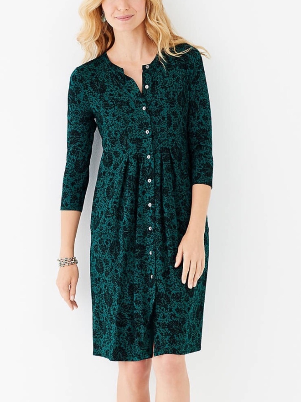 J. Jill Women’s Green Floral Button-Front Midi Dress Size Small